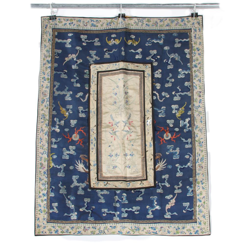 CHINESE BLUE SILK ROBE PANELS
