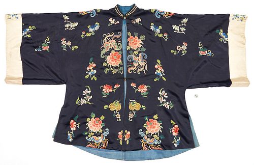 CHINESE BLUE SILK ROBE W/ FORBIDDEN