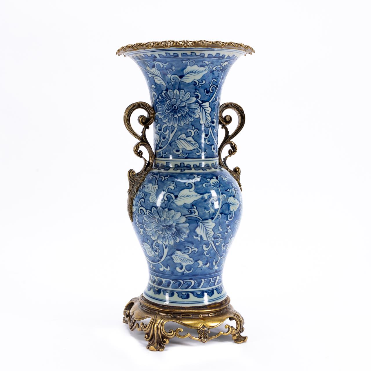 CHINESE BLUE & WHITE BRONZE MOUNTED