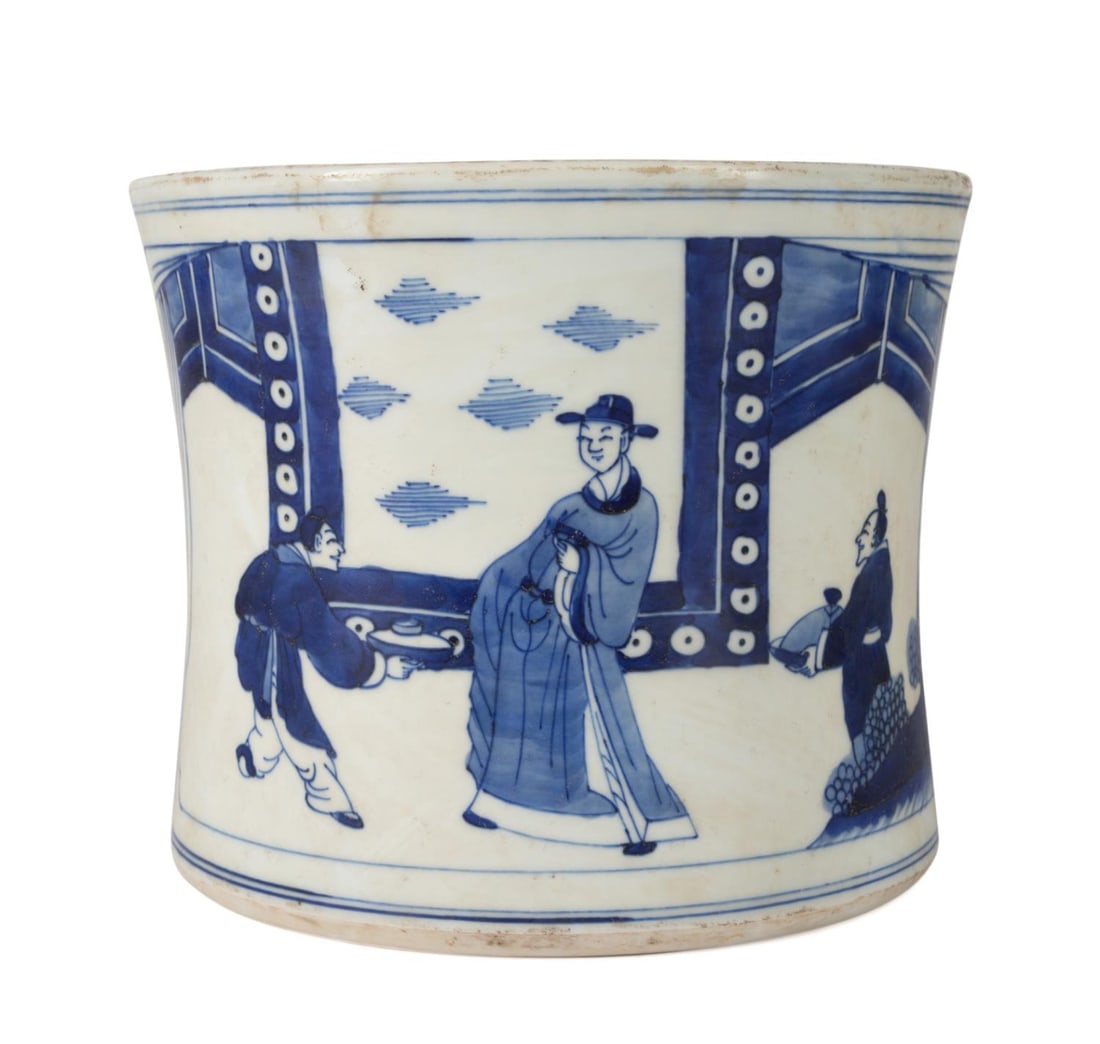CHINESE BLUE & WHITE BRUSH POT,