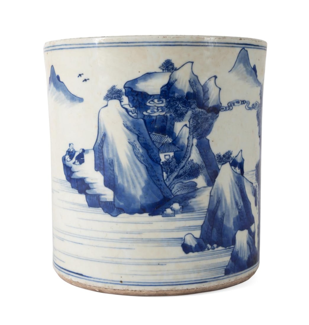 CHINESE BLUE & WHITE BRUSH POT,