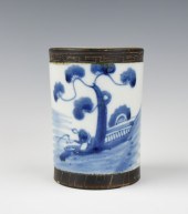 CHINESE BLUE & WHITE BRUSHPOT,