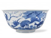 CHINESE BLUE & WHITE DEER BOWL