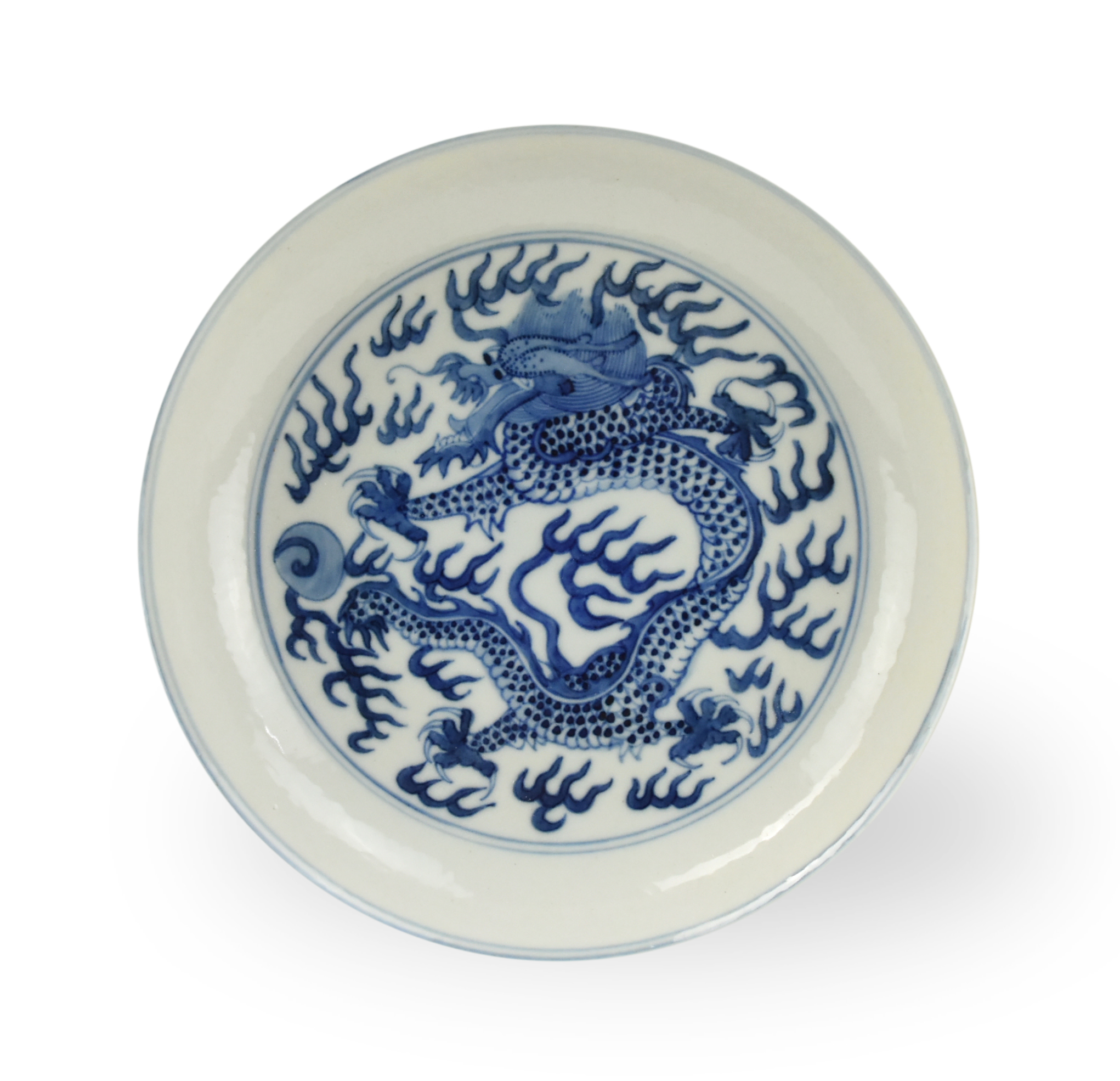 CHINESE BLUE & WHITE DRAGON PLATE