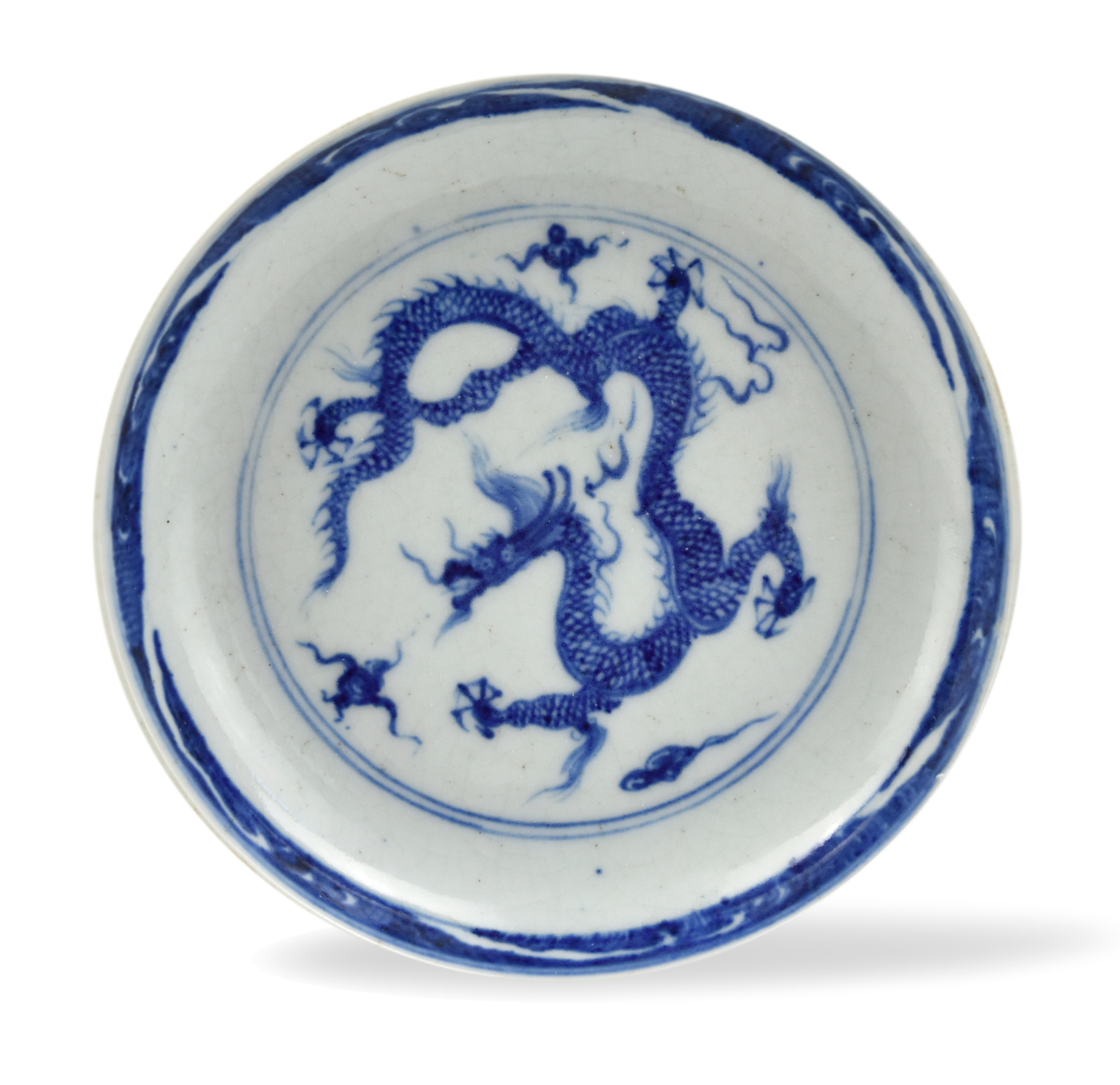 CHINESE BLUE & WHITE DRAGON DISH W/