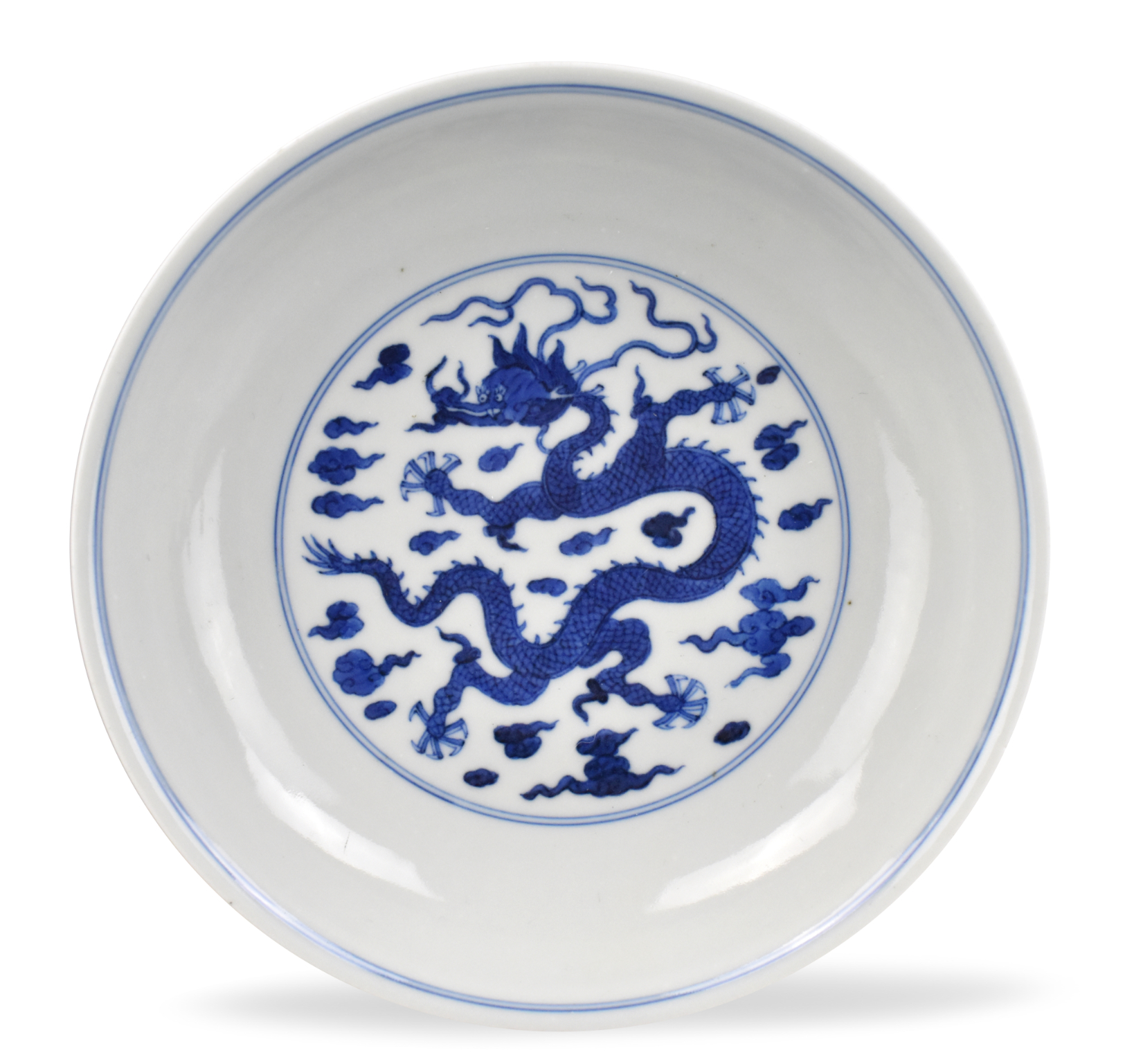 CHINESE BLUE & WHITE DRAGON PLATE