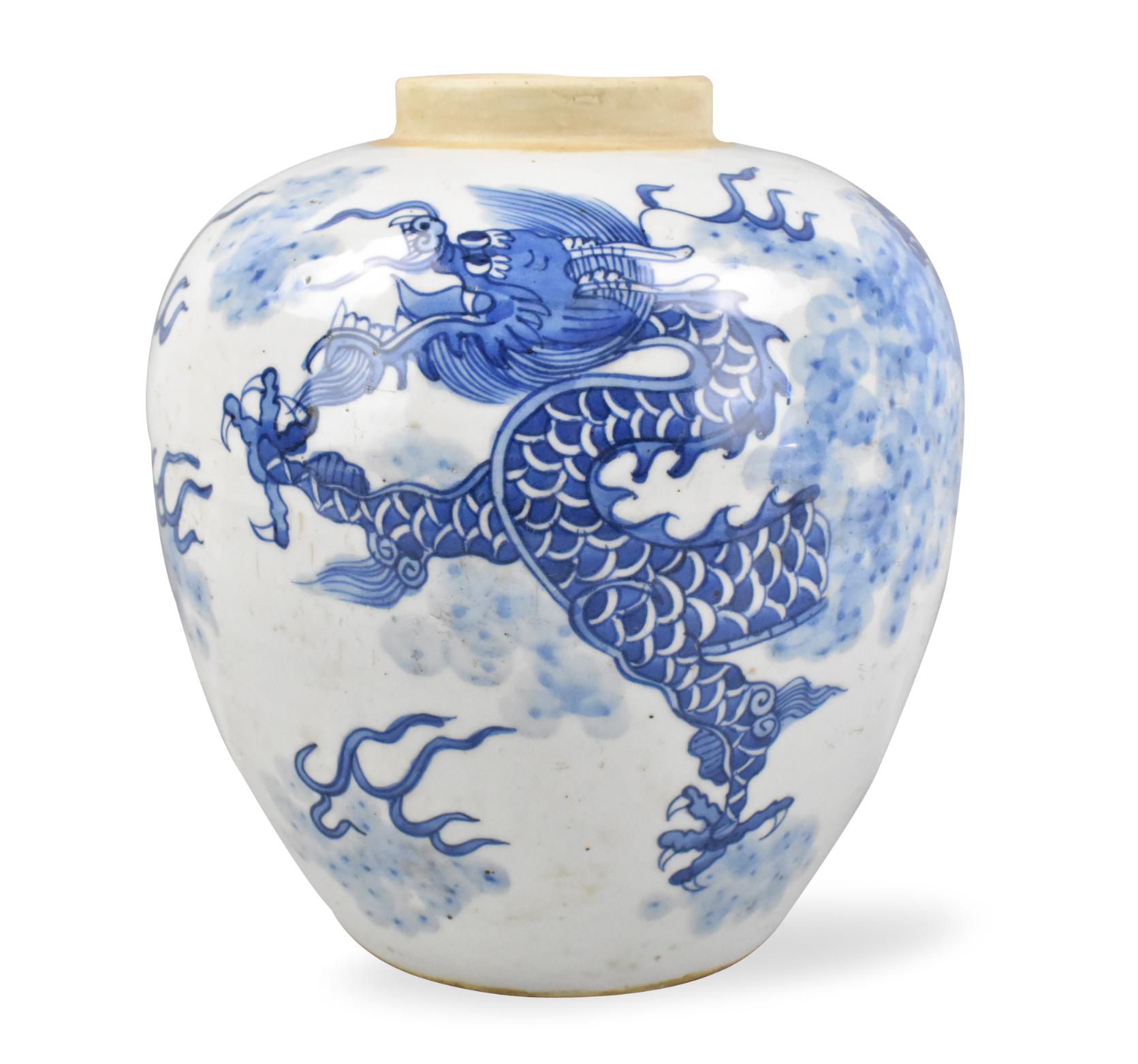 CHINESE BLUE & WHITE DRAGON JAR A