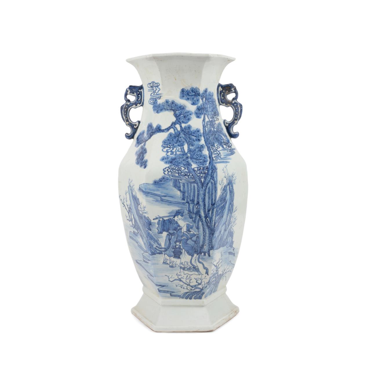 CHINESE BLUE & WHITE HEXAGONAL
