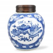 CHINESE BLUE & WHITE JAR W/ANT