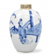 CHINESE BLUE & WHITE JAR W/ BE