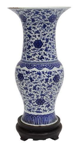 CHINESE BLUE & WHITE LOTUS SCROLL