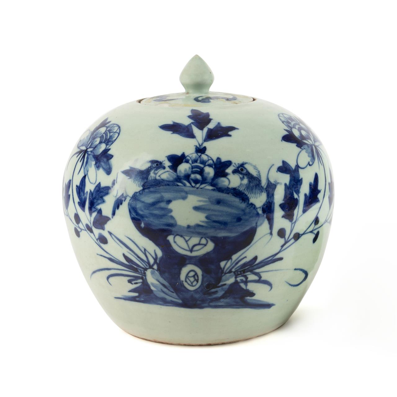 CHINESE BLUE & WHITE ON CELADON