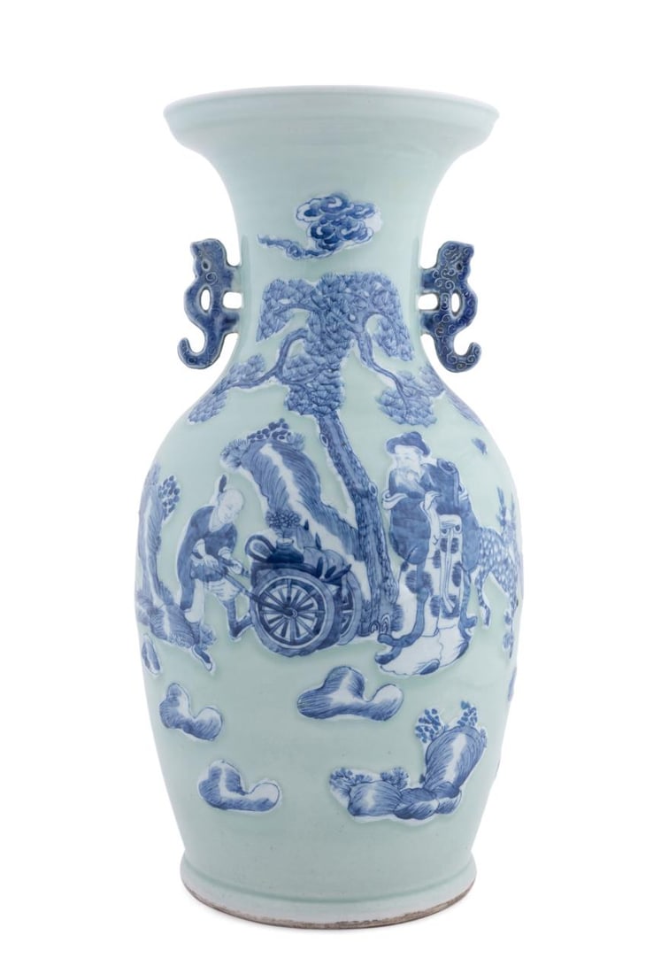 CHINESE BLUE & WHITE ON CELADON