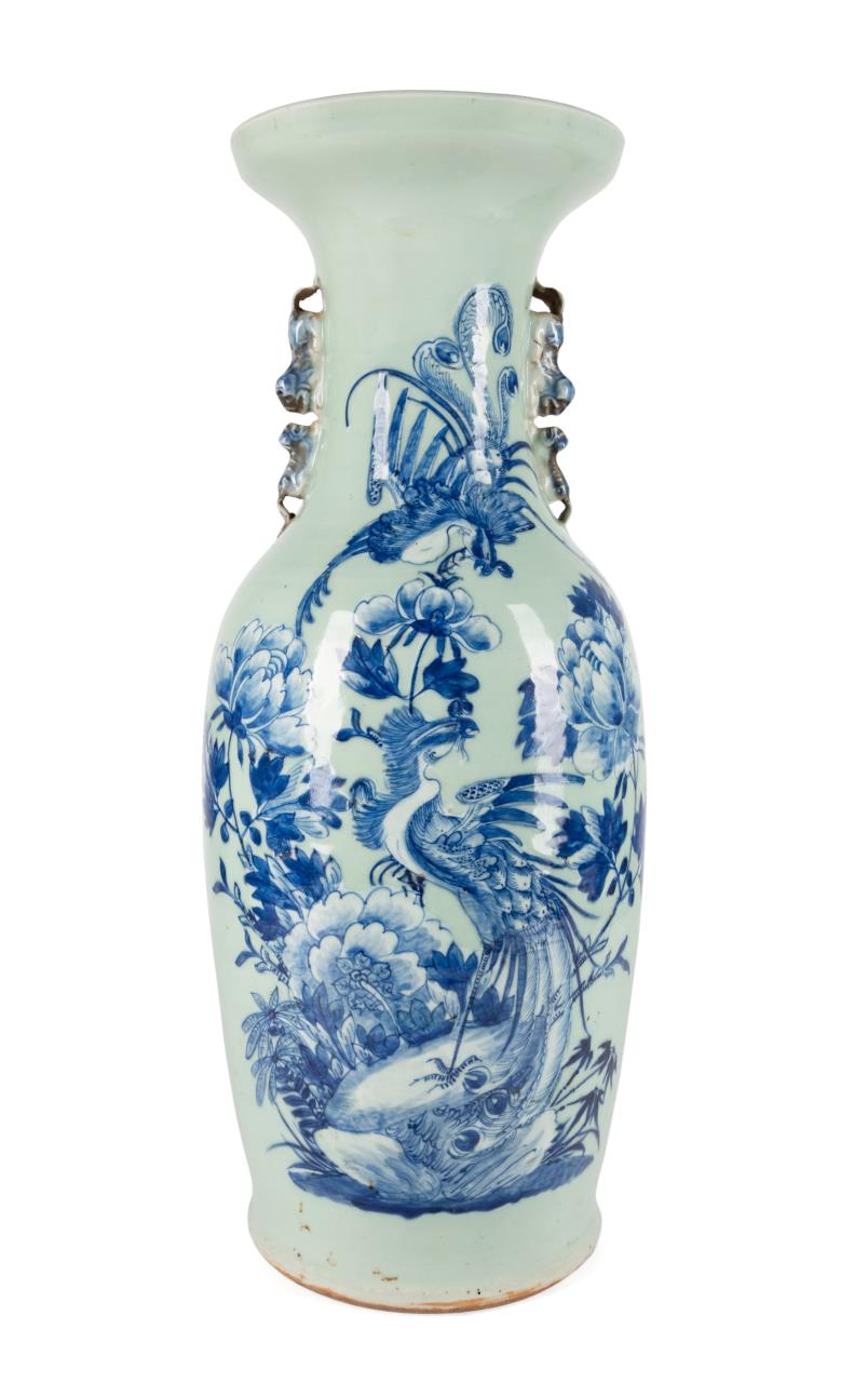 CHINESE BLUE & WHITE ON CELADON