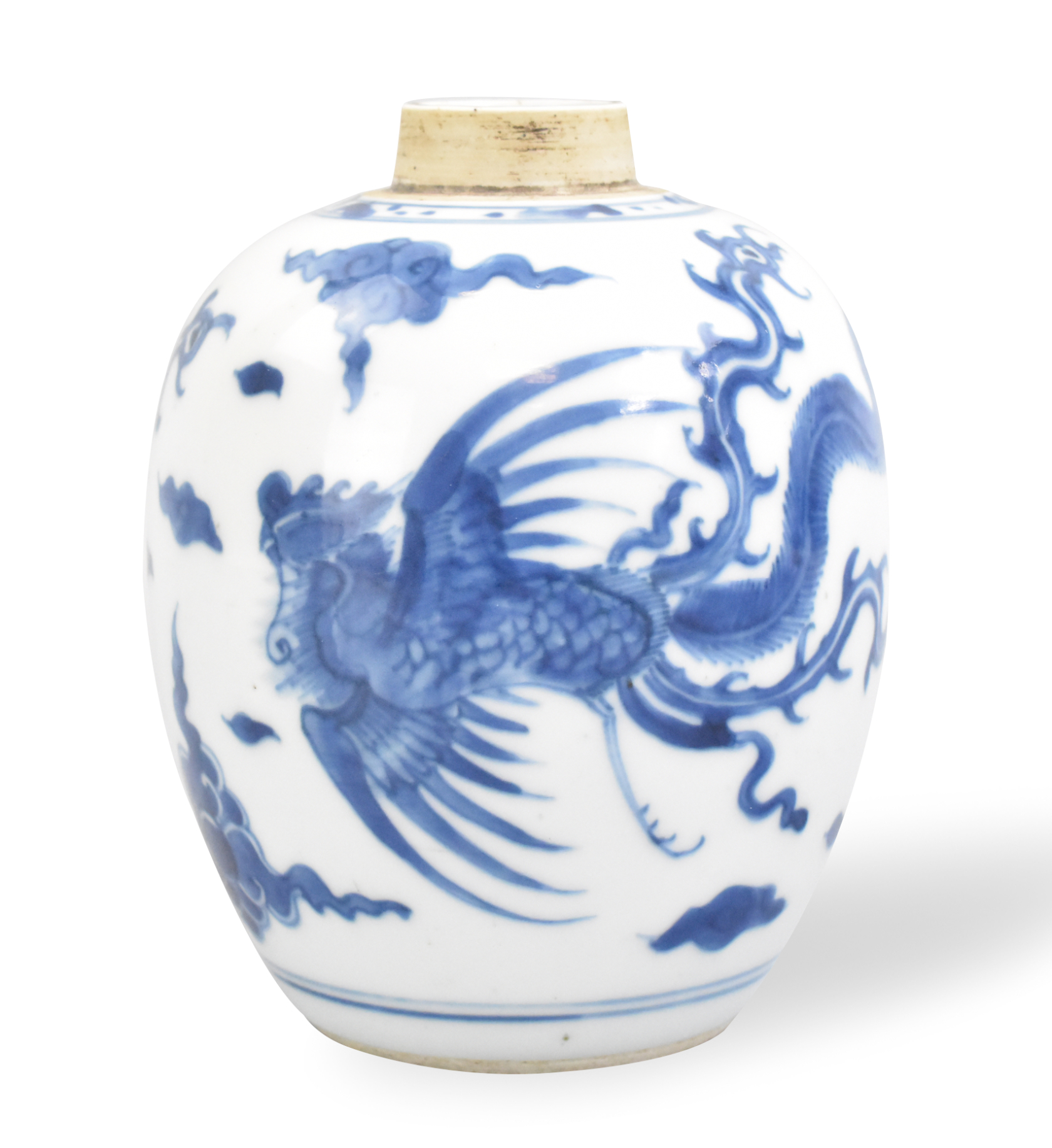 CHINESE BLUE & WHITE PHOENIX JAR,