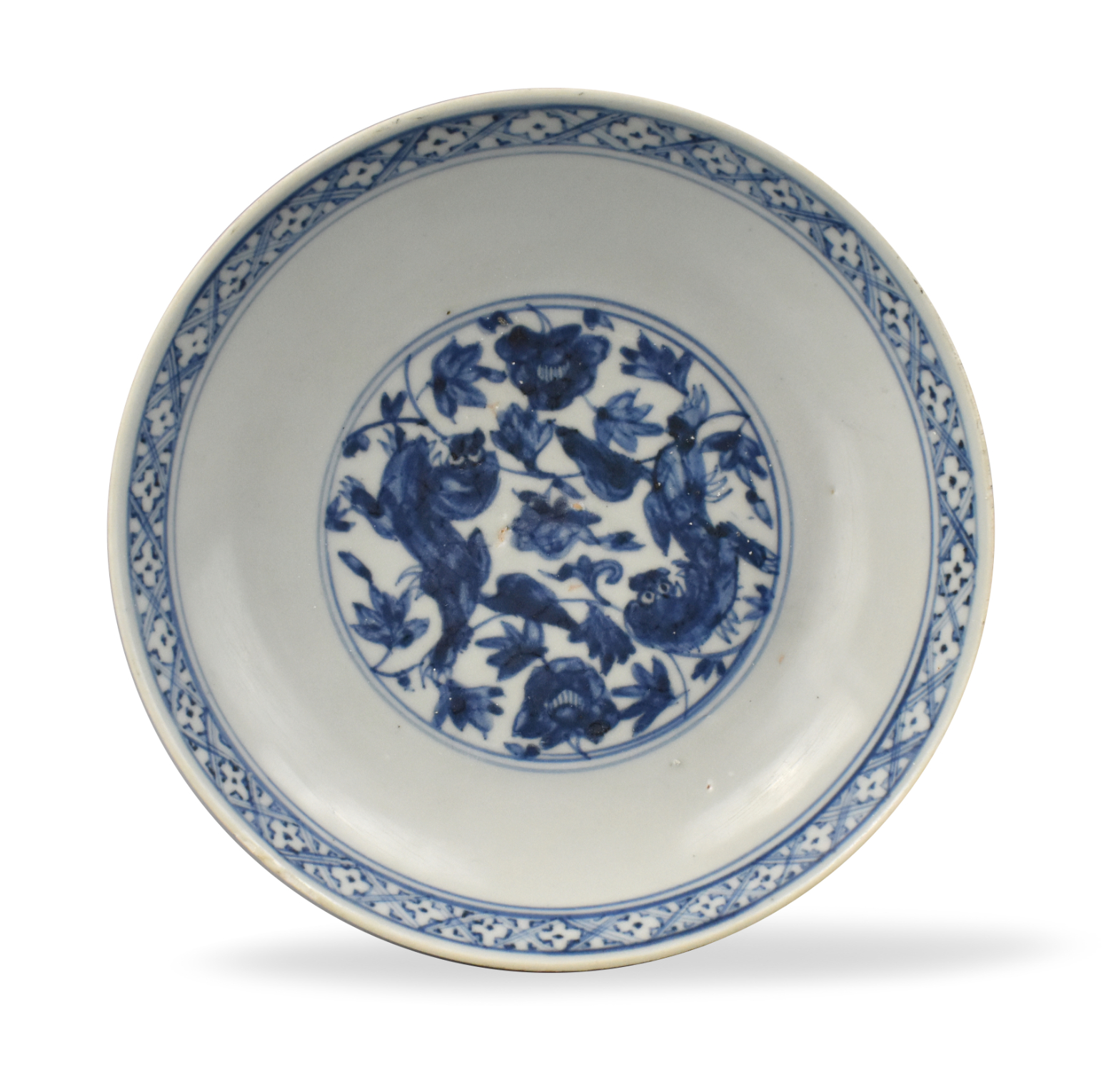 CHINESE BLUE & WHITE PLATE W /