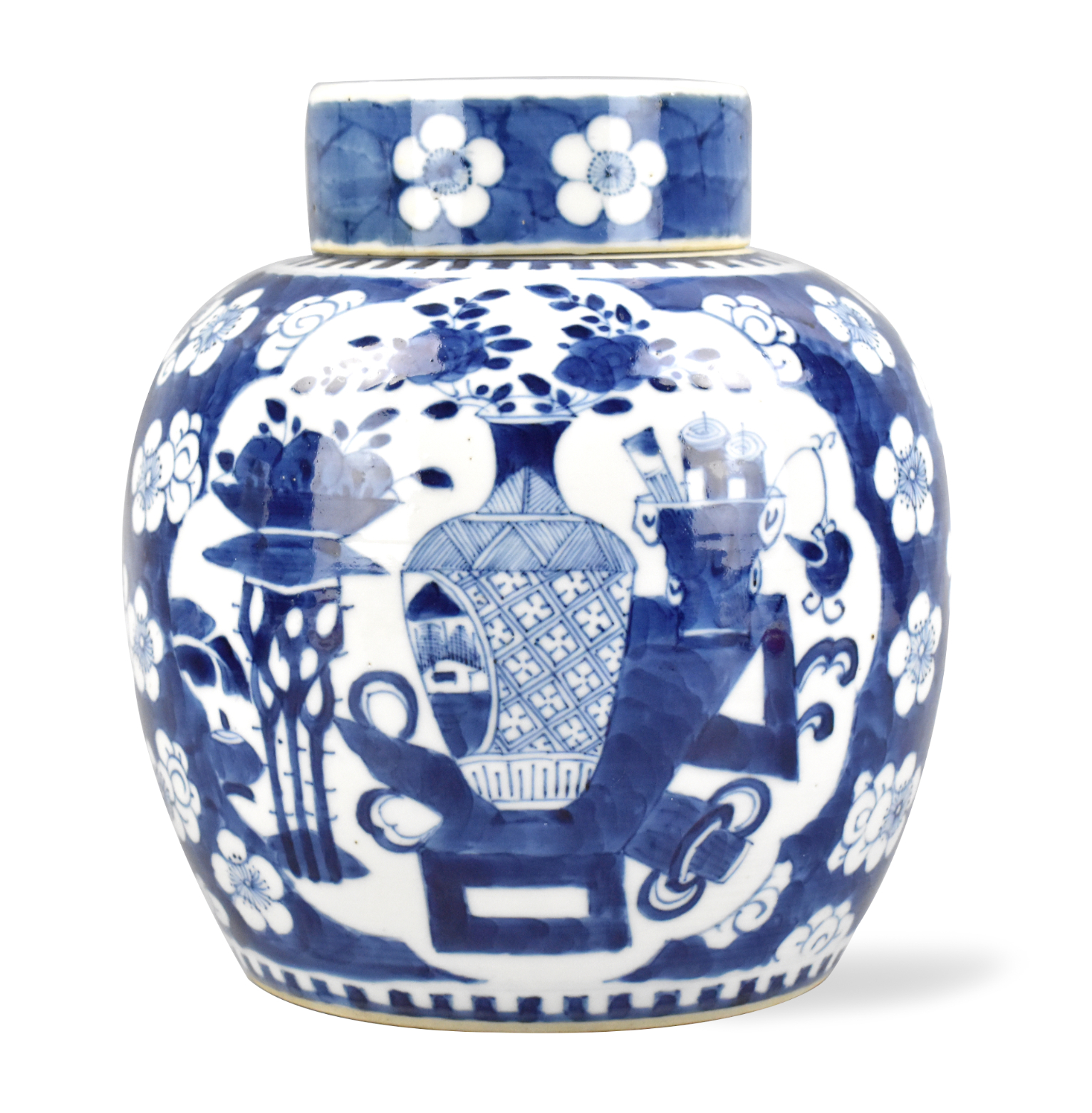 CHINESE BLUE & WHITE PRUNUS COVERED