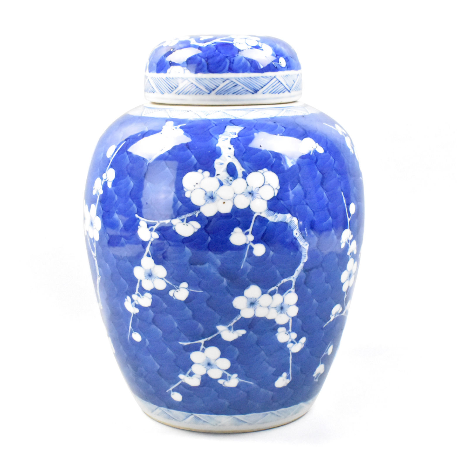 CHINESE BLUE & WHITE PRUNUS COVERED