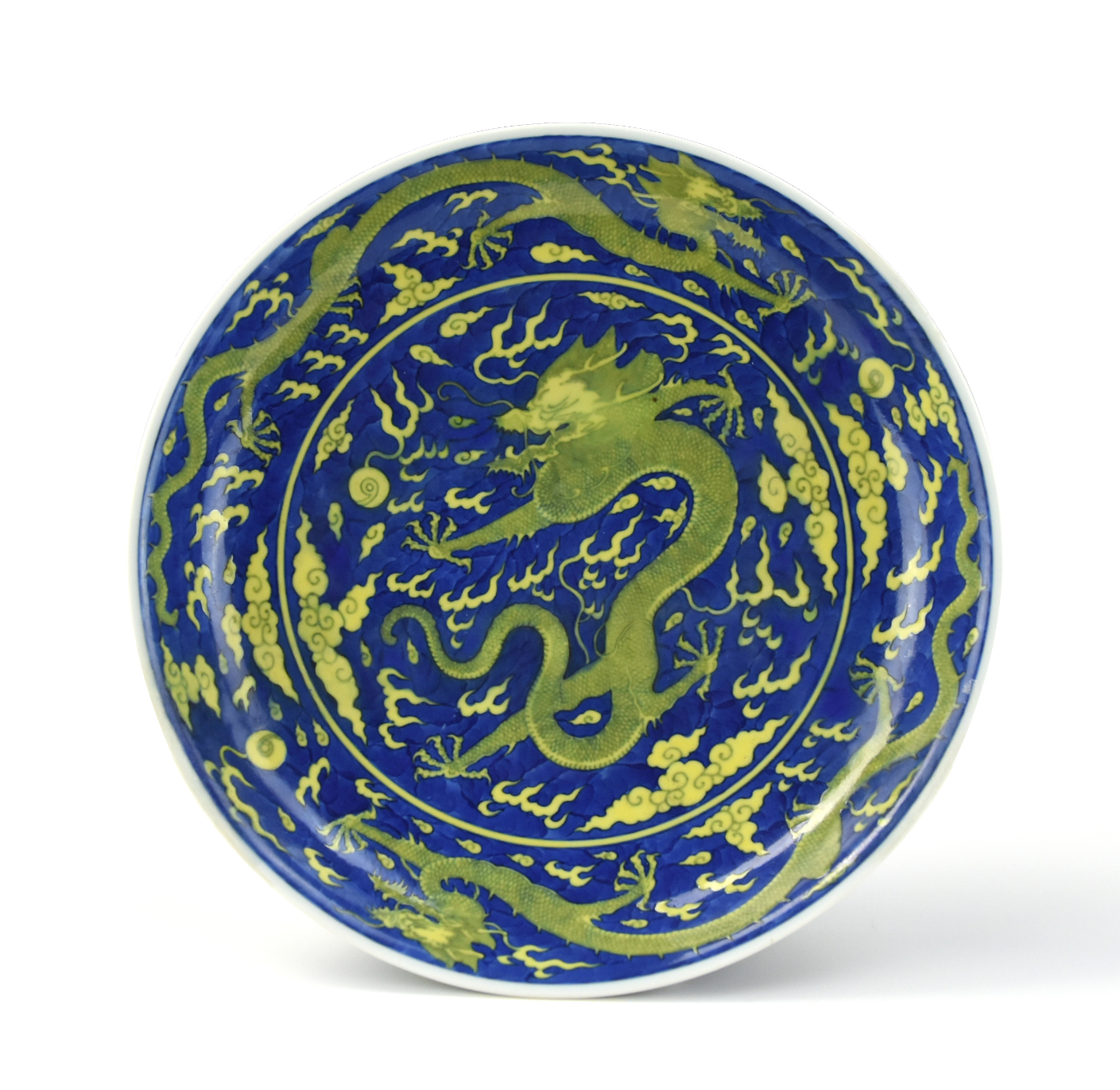 CHINESE BLUE &YELLOW DRAGON PLATE