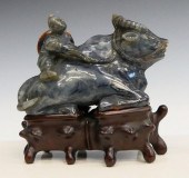 CHINESE BLUISH SEATED JADE OX