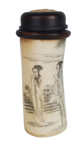 CHINESE BONE CARVED AND ETCHED