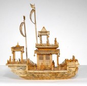CHINESE BONE CARVED JUNK MODEL