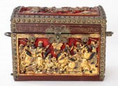 CHINESE BRASS-BOUND LACQUERED