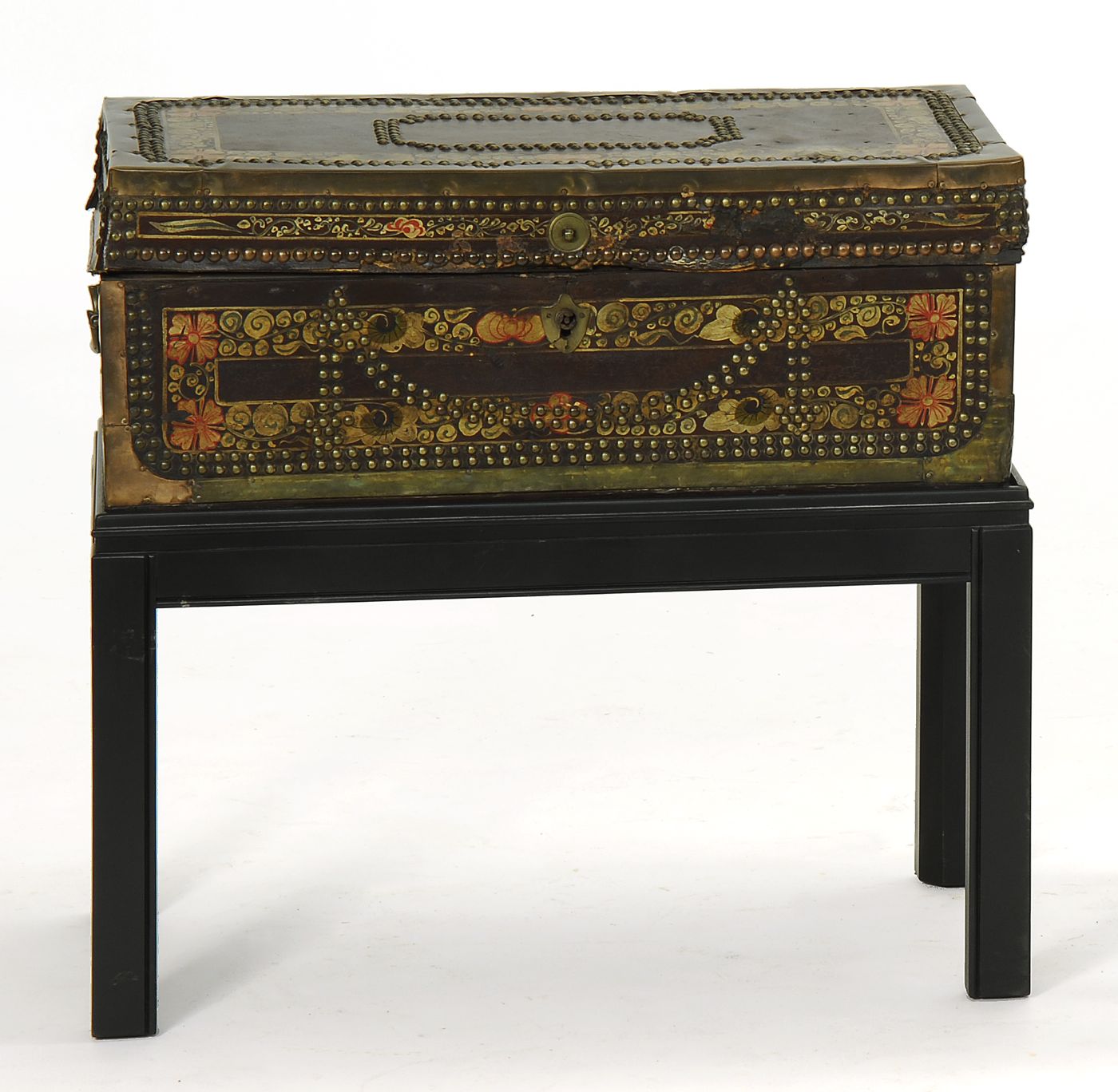 CHINESE BRASS-BOUND LEATHER-COVERED