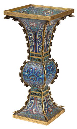 CHINESE BRASS CLOISONNE SQUARE GU