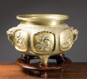 CHINESE BRASS FOOTED JARDINIER