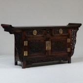CHINESE BRASS-MOUNTED CARVED H