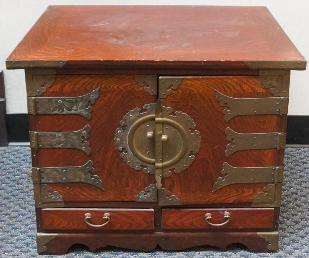 CHINESE BRASS MOUNTED ELMWOOD