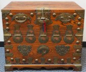 CHINESE BRASS MOUNTED ELMWOOD