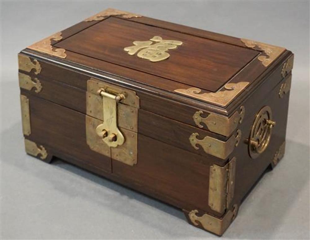 CHINESE BRASS MOUNTED FRUITWOOD