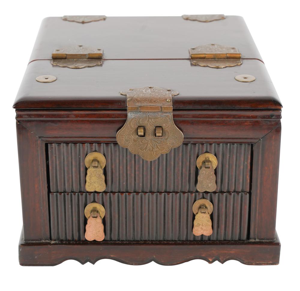 CHINESE BRASS-MOUNTED HARDWOOD
