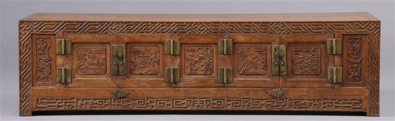 CHINESE BRASS-MOUNTED HARDWOOD KANG
