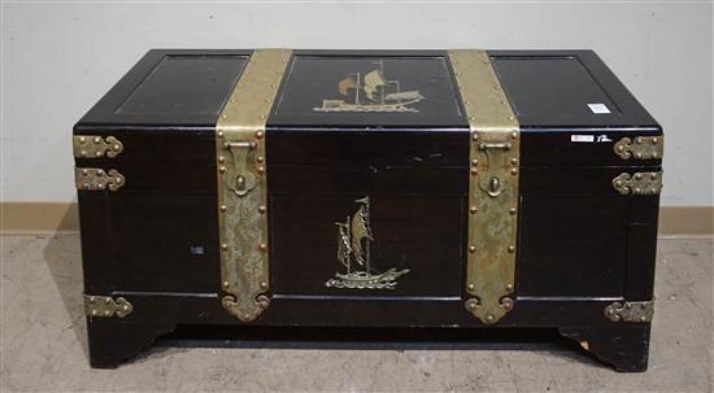 CHINESE BRASS MOUNTED LACQUER