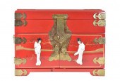 CHINESE BRASS-MOUNTED RED LACQ