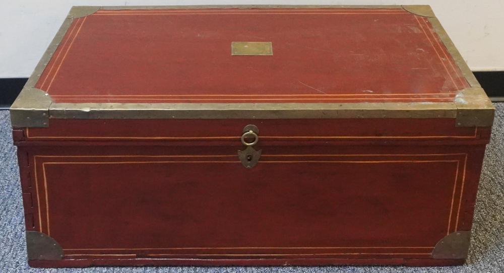 CHINESE BRASS MOUNTED RED PAINTED