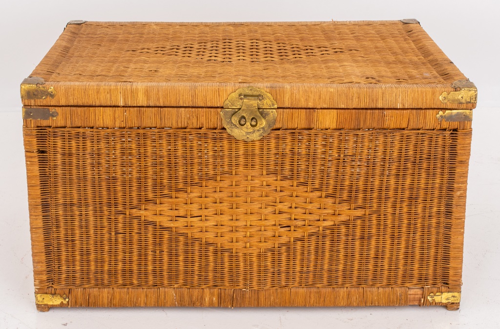 CHINESE BRASS-MOUNTED WICKER SUMMER