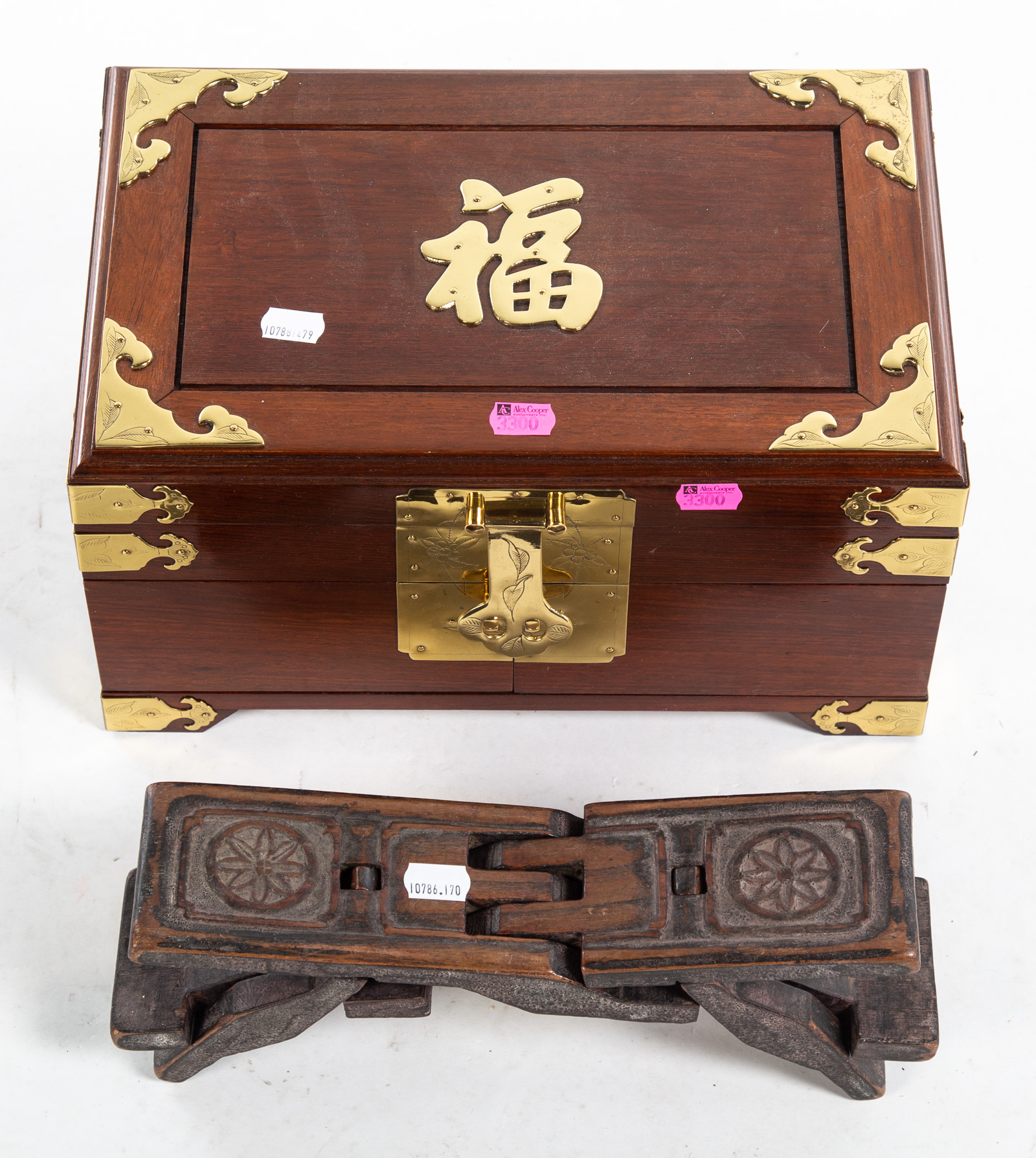 CHINESE BRASS MOUNTED WOOD
