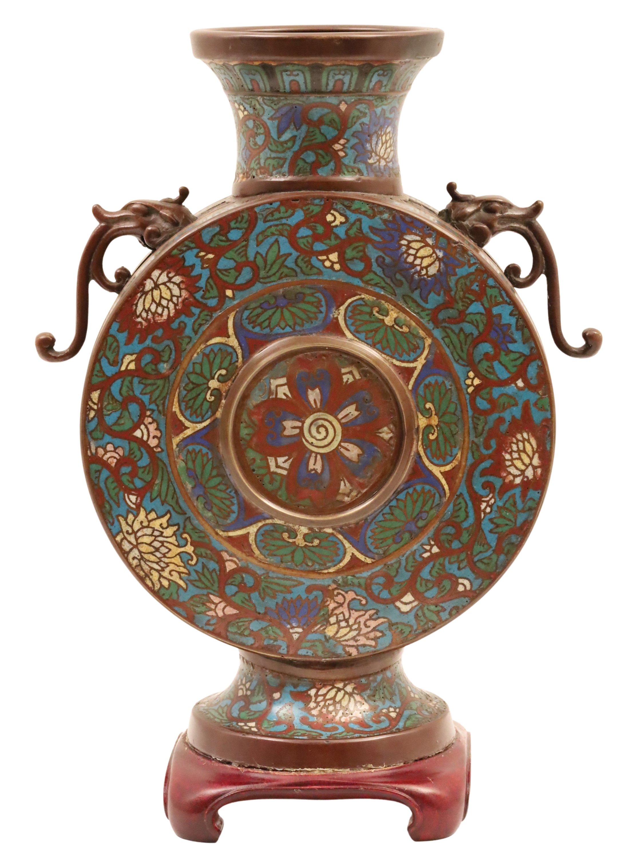 CHINESE BRONZE AND ENAMEL MOON VASE