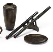 Chinese bronze and silver inla