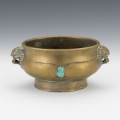 CHINESE BRONZE AND TURQUOISE B