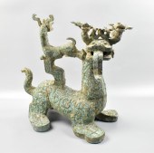 CHINESE BRONZE BEAST W/ STONE
