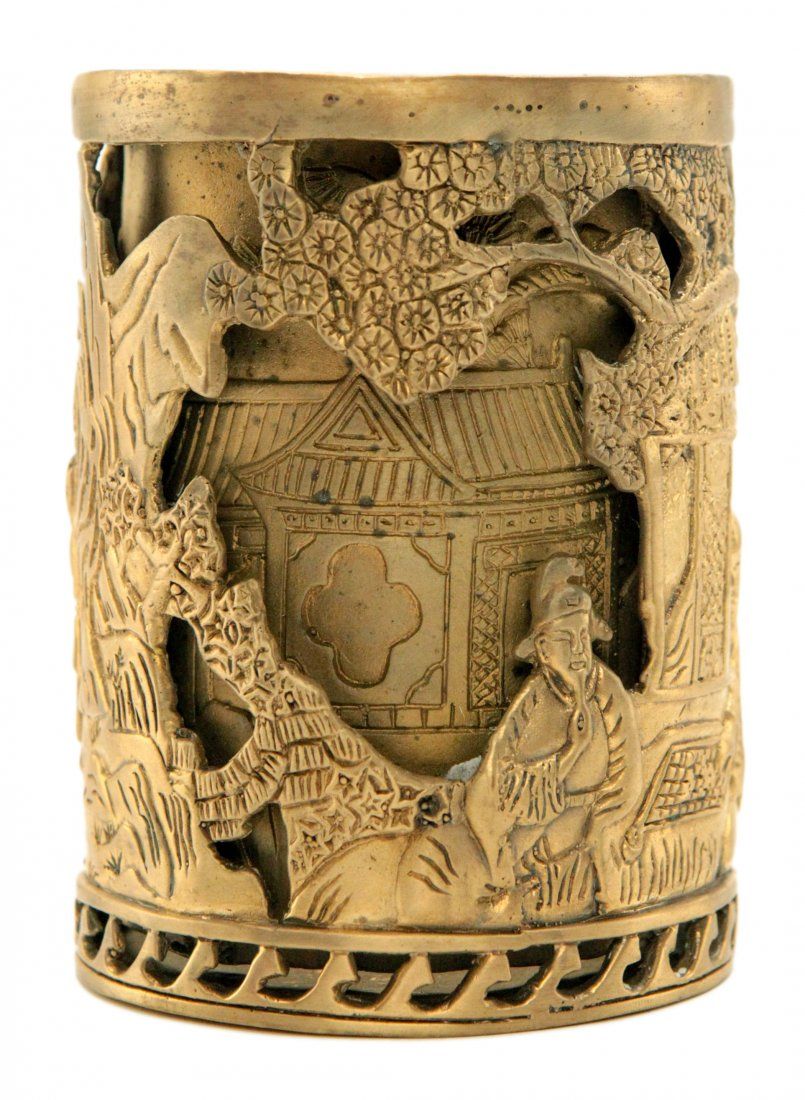 CHINESE BRONZE BRUSH POTChinese