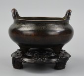 CHINESE BRONZE CENSER AND ROSE