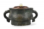 CHINESE BRONZE CENSER & COVER,
