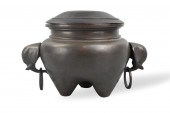 CHINESE BRONZE CENSER W/ SILVE