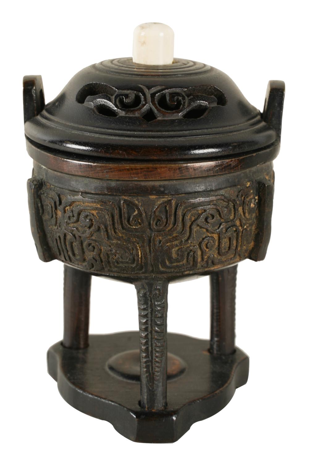 CHINESE BRONZE CENSERwith wooden